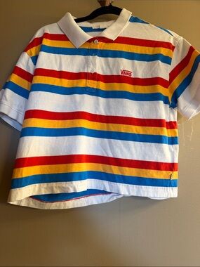 Vans White Polo with Red, Yellow & Blue Stripes